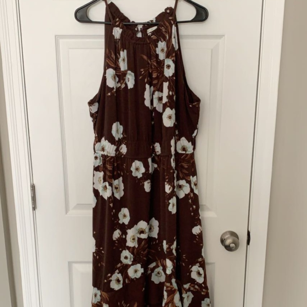 Brown and blue floral dress